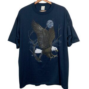Vintage Bald Eagle Shirt Men XL Blue Bird Nature Graphic Moon Tree Cotton Grove